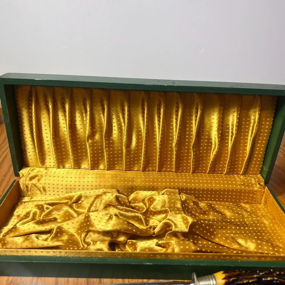 VTG Flint Stainless Vanadium USA Carving Set Faux Stag Handles Sharpener w case